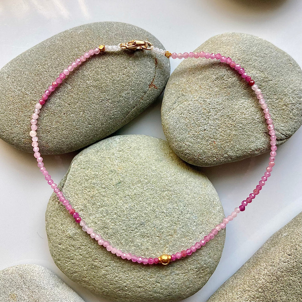 One of a Kind Ombre Rubies with 18K Gold Bracelets