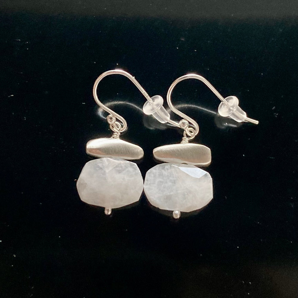 Brushed Sterling Silver Stone and Faceted Stone Earrings