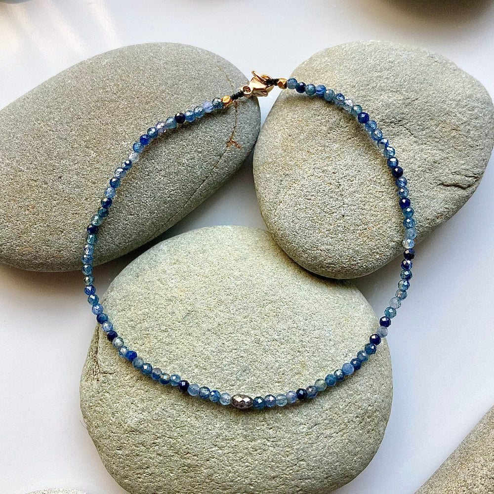 One of a Kind Ombre Sapphires with Diamonds and 18K Gold Bracelet