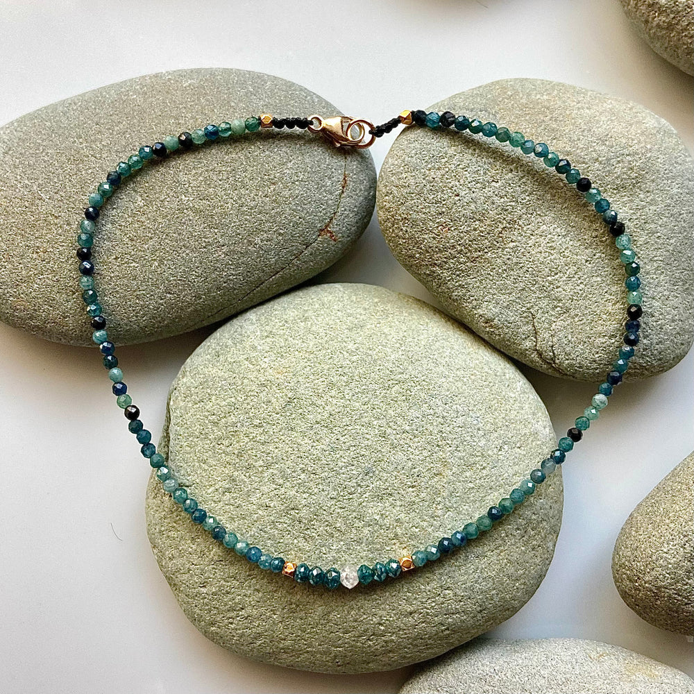 One of a Kind Ocean Tourmalines with Diamond and 18K Gold Bracelets