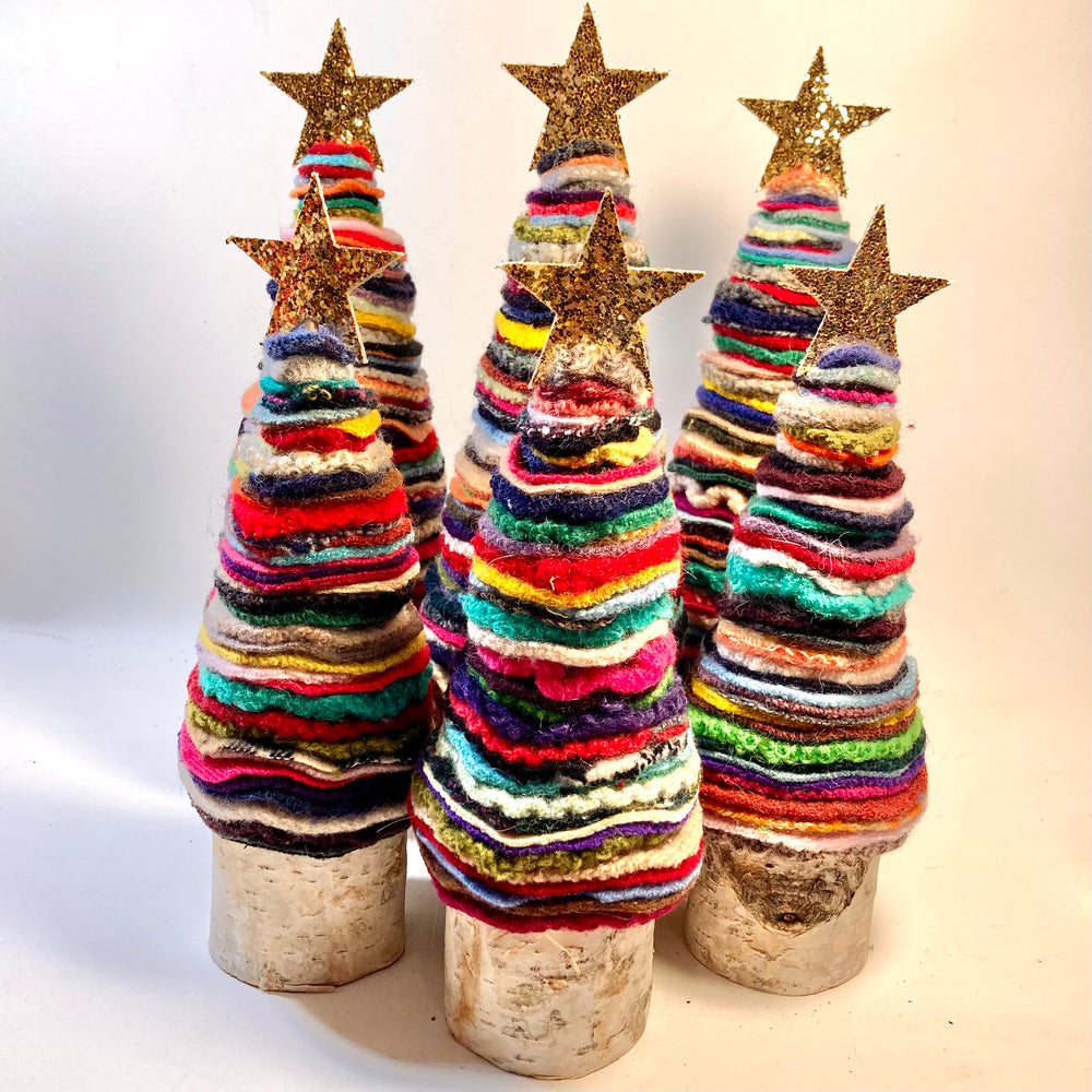 Upcycled Multicolor Wool Christmas Trees