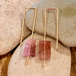 Geometric Single Tourmaline 14K Gold Earrings