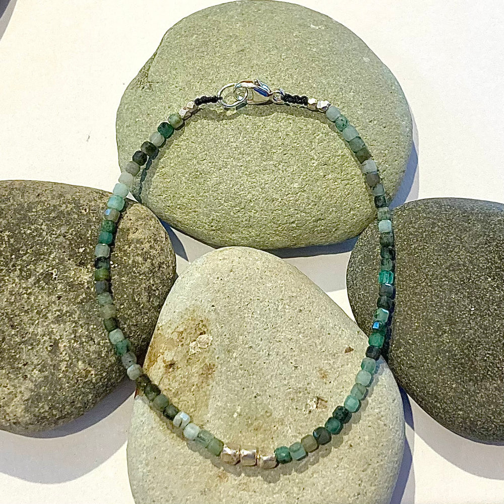 One of a Kind Faceted Square Cut Emerald Bracelets