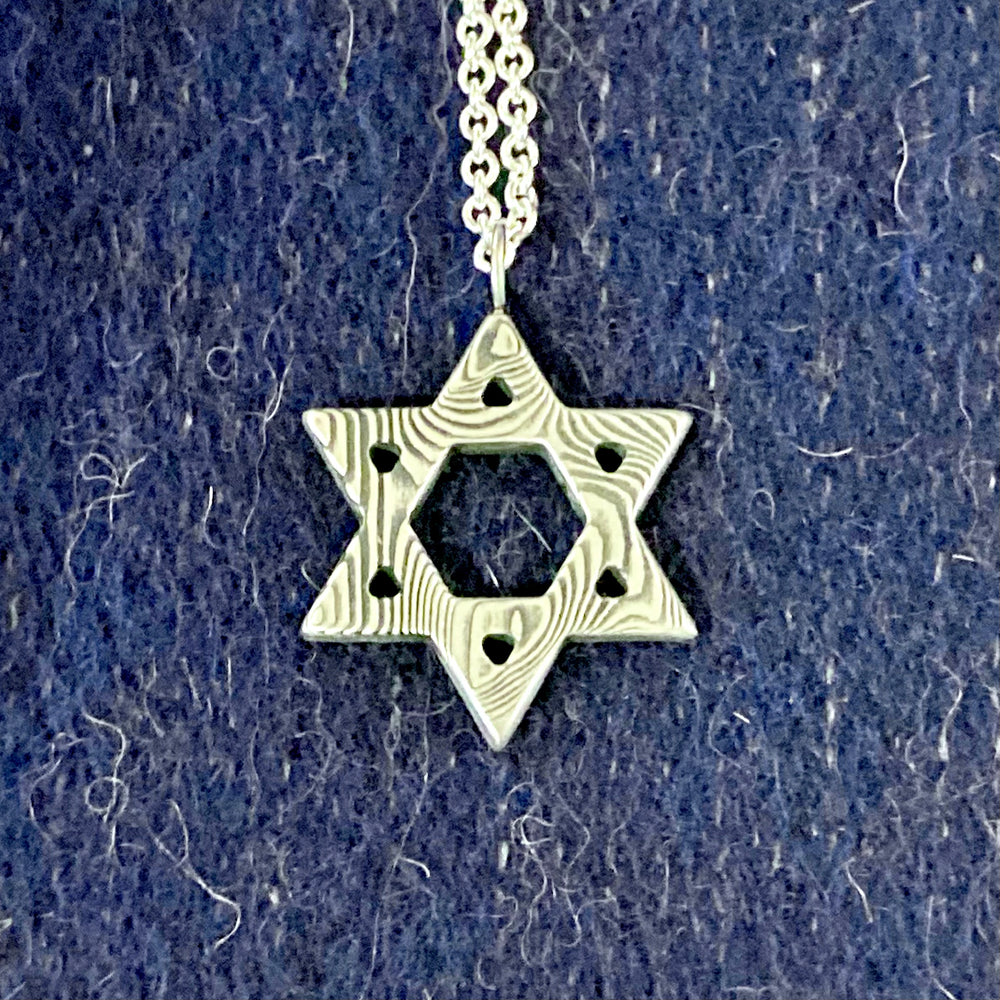 Damascus Steel Star of David Necklace