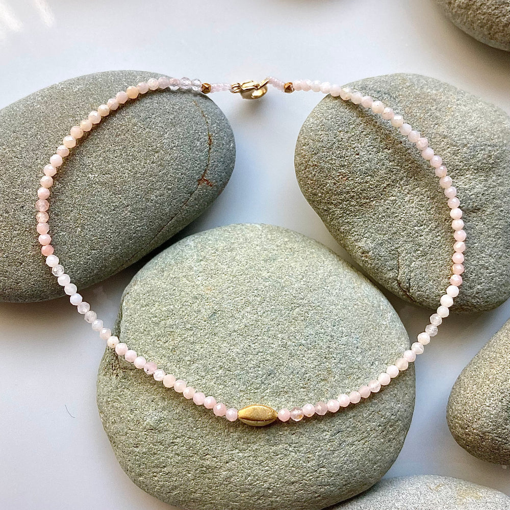 One of a Kind Pink Opals with 18K Gold Bracelets