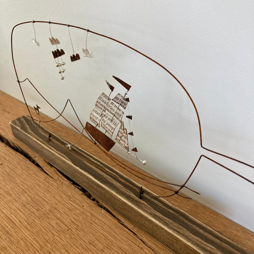 "Ship In A Bottle" Reclaimed Materials Mantel Art