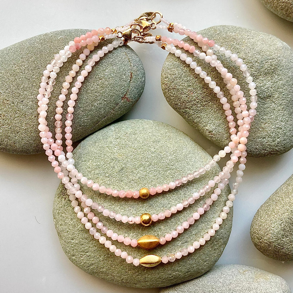 One of a Kind Pink Opals with 18K Gold Bracelets