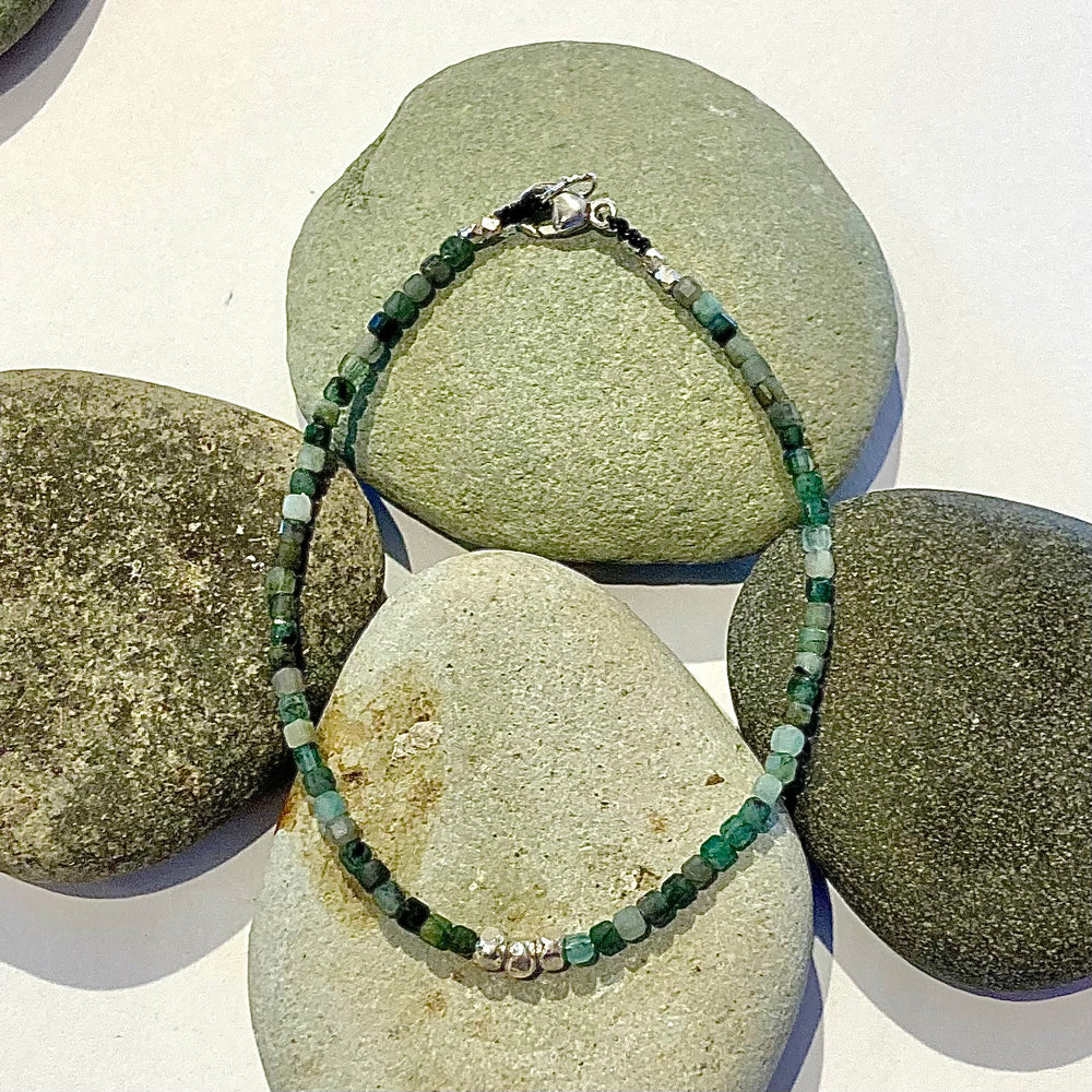 One of a Kind Faceted Square Cut Emerald Bracelets