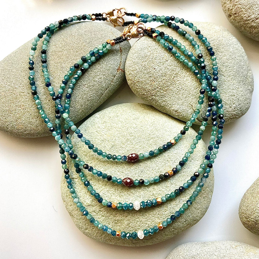 One of a Kind Ocean Tourmalines with Diamond and 18K Gold Bracelets