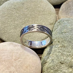 Dragonlace Damascus Steel Ring with Sterling Silver Rails