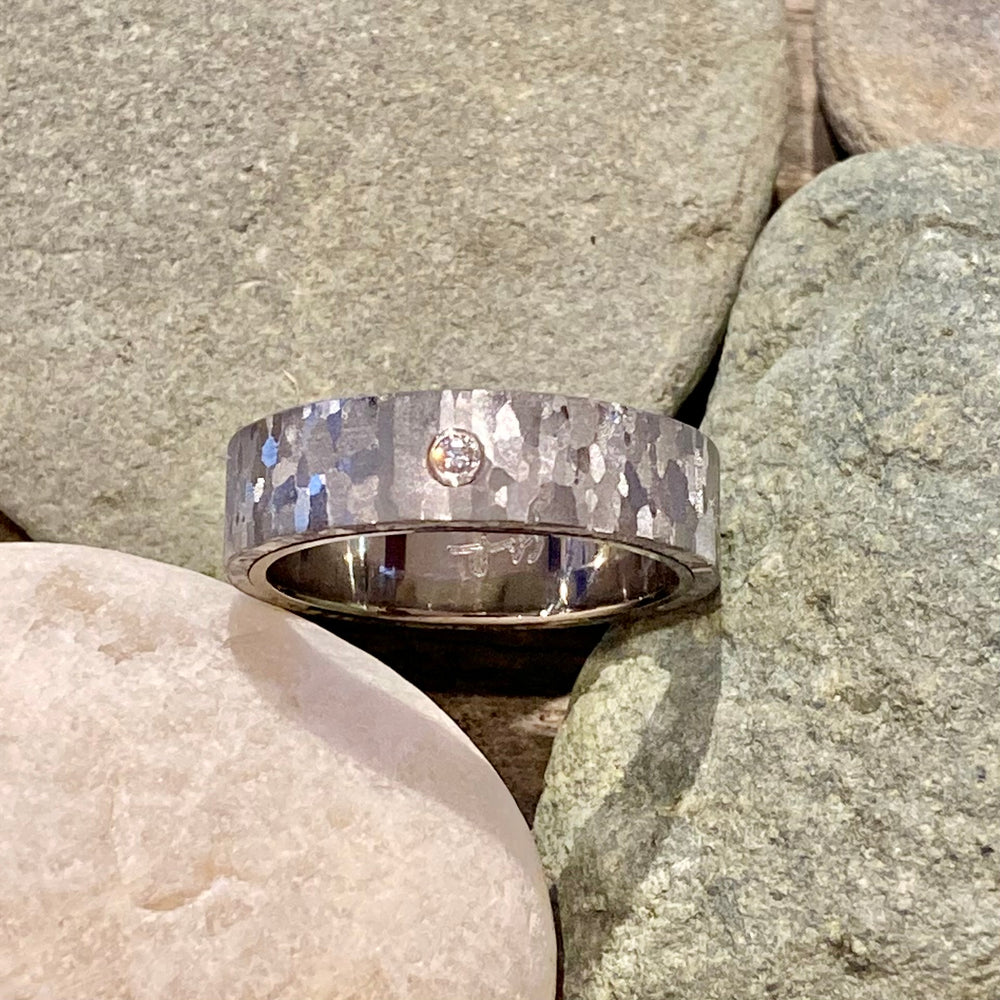 Cystalized Stainless Steel and Palladium 500 Ring with Diamond