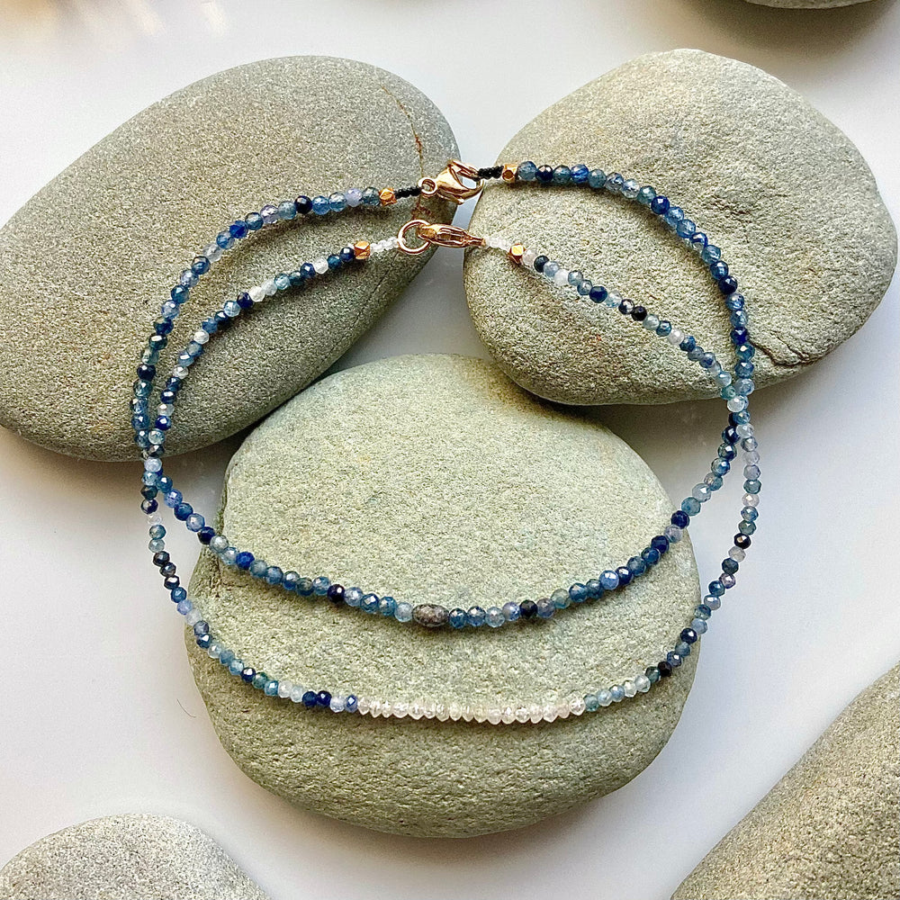 One of a Kind Ombre Sapphires with Diamonds and 18K Gold Bracelet