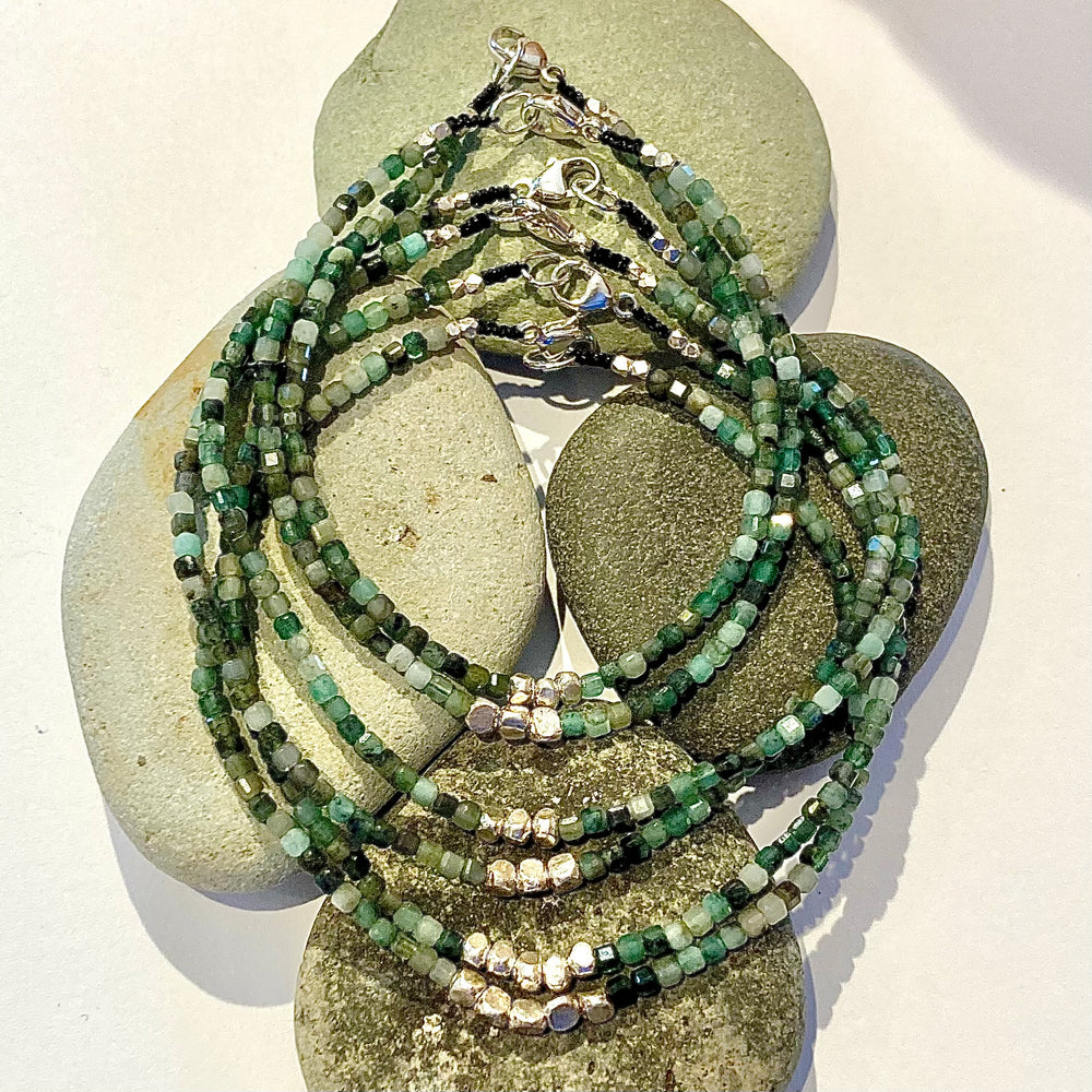 One of a Kind Faceted Square Cut Emerald Bracelets
