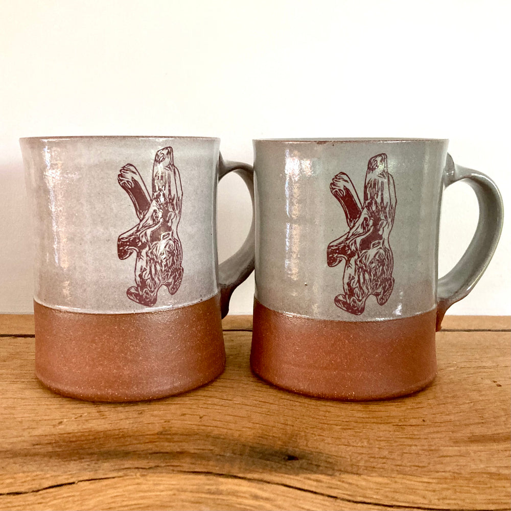 Dancing Bear Wheel Thrown Ceramic Mugs