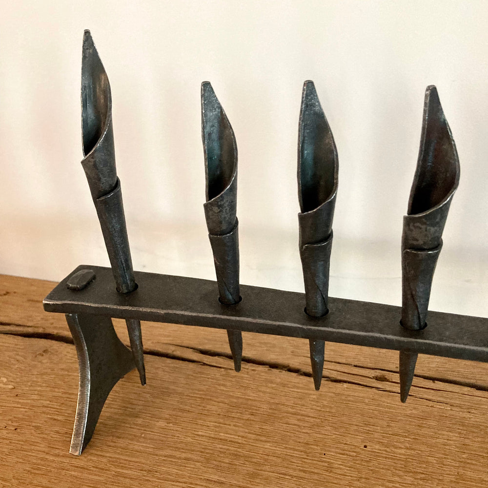 Flame Cup Wrought Iron Hanukkah Menorah
