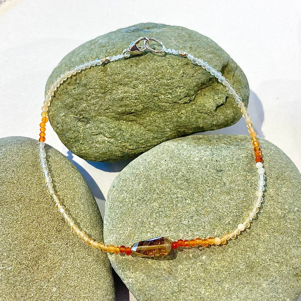 One of a Kind Faceted Fire Opal and Tourmaline Bracelets