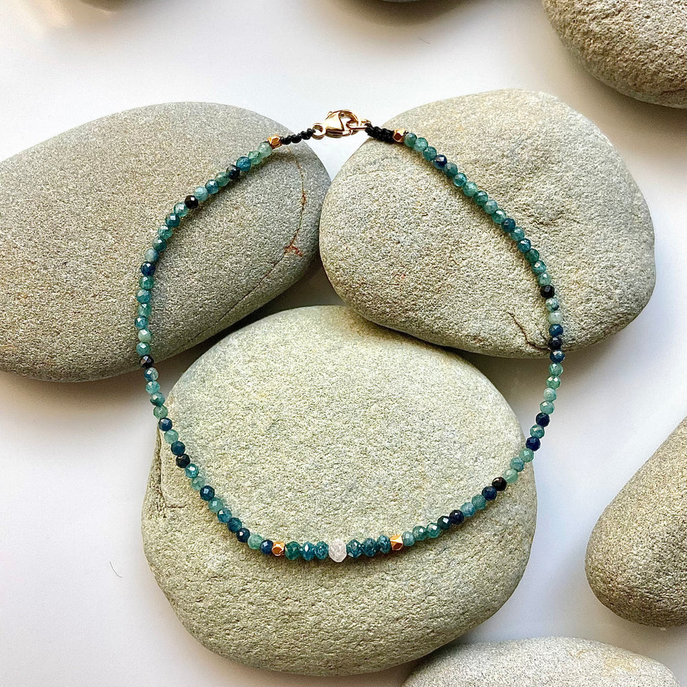 One of a Kind Ocean Tourmalines with Diamond and 18K Gold Bracelets