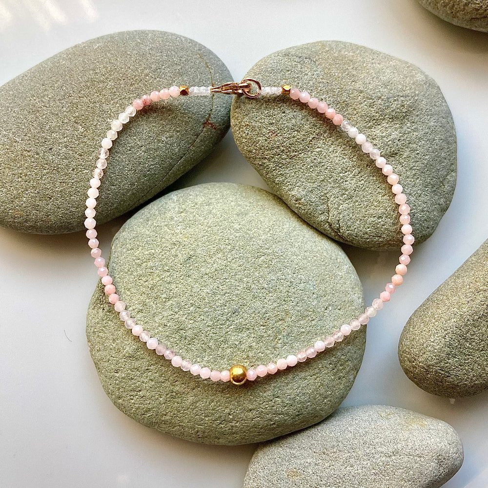 One of a Kind Pink Opals with 18K Gold Bracelets