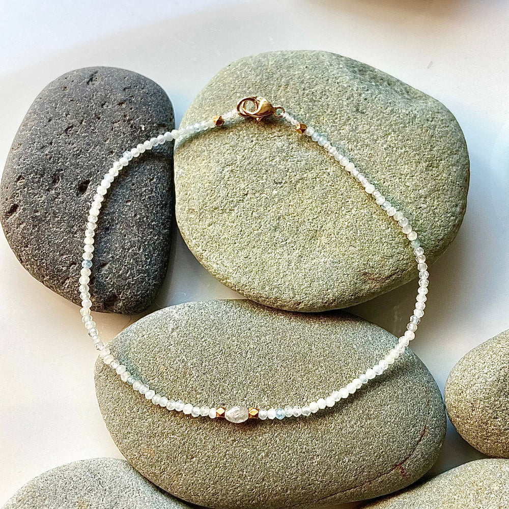 One of a Kind Aquamarines with Diamond and 18K Gold Bracelet