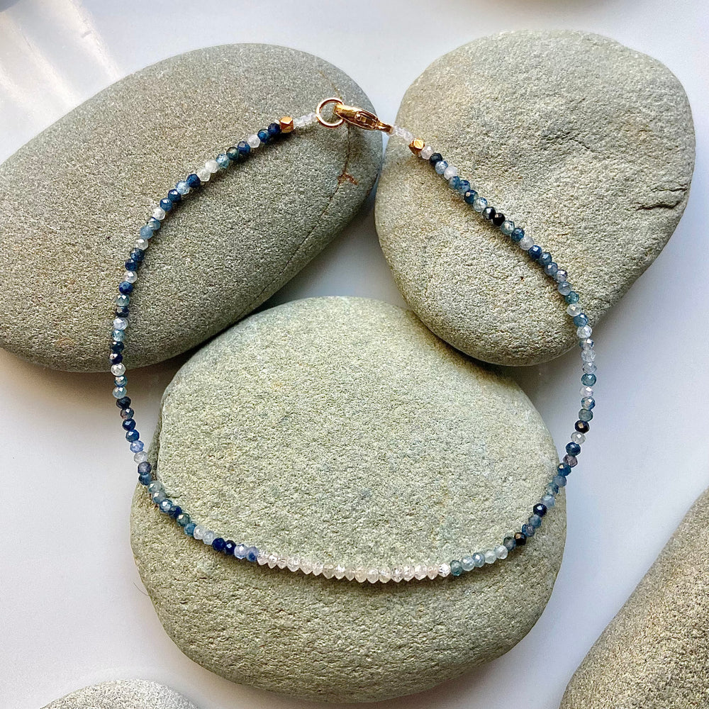One of a Kind Ombre Sapphires with Diamonds and 18K Gold Bracelet