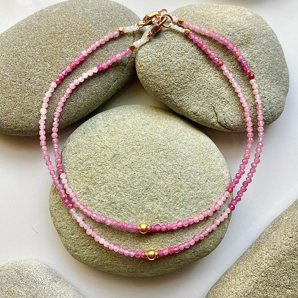 One of a Kind Ombre Rubies with 18K Gold Bracelets