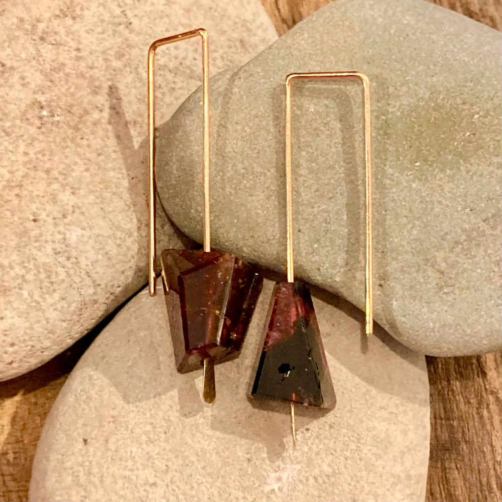 Geometric Single Tourmaline 14K Gold Earrings