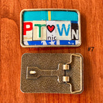 Heart of PTown Upcycled License Plate Belt Buckle