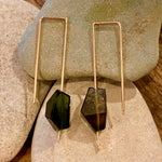 Geometric Single Tourmaline 14K Gold Earrings