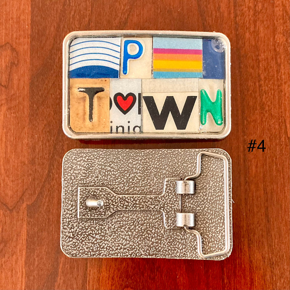 Heart of PTown Upcycled License Plate Belt Buckle