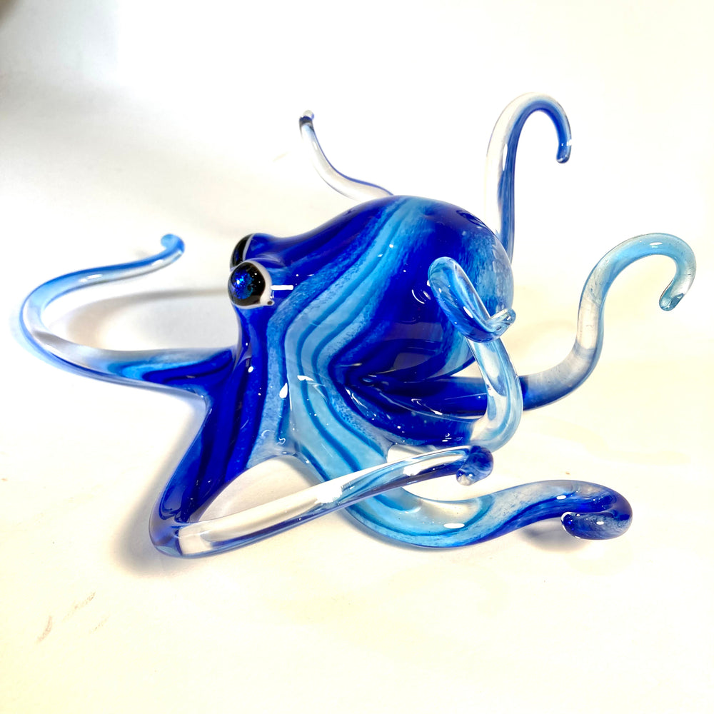 Blue and Turquoise Striped Blown Glass Octopus