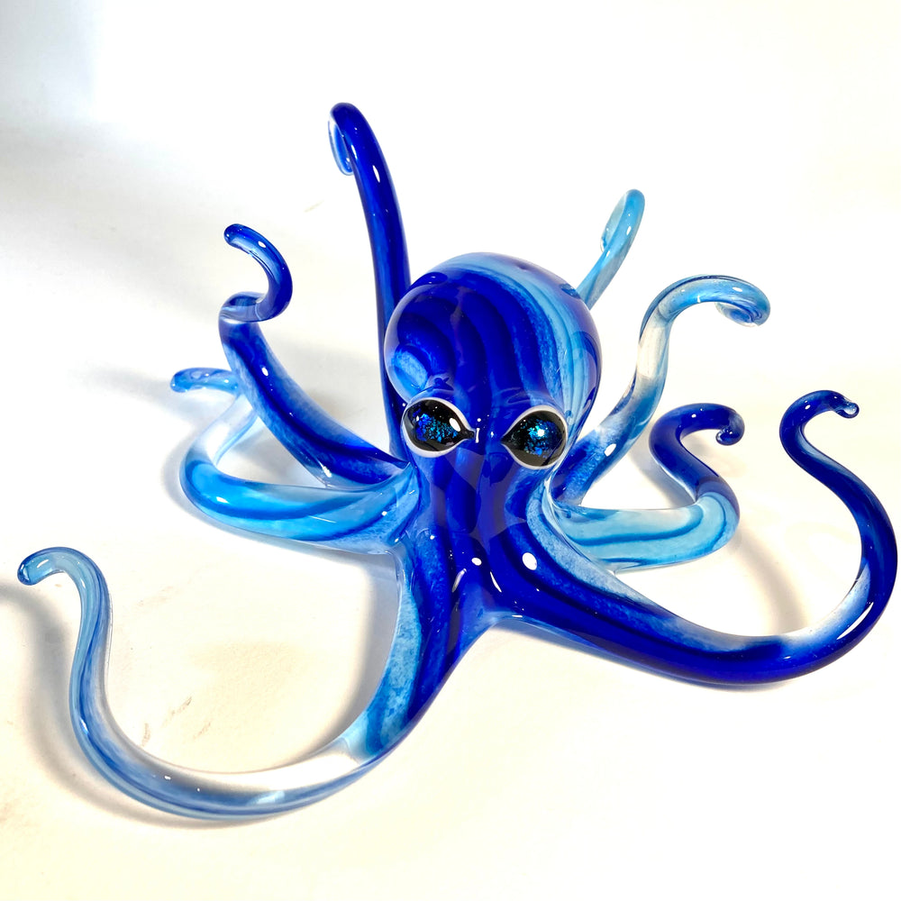 Blue and Turquoise Striped Blown Glass Octopus