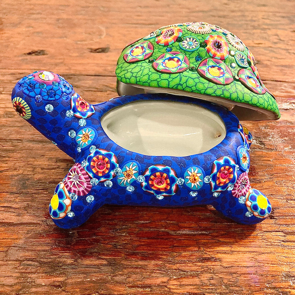 Porcelain Turtle Box Inlaid with Swarovski Crystals