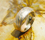 14K Palladium White Gold, 14K Red Gold and Sterling Silver Mokume Gane Ring