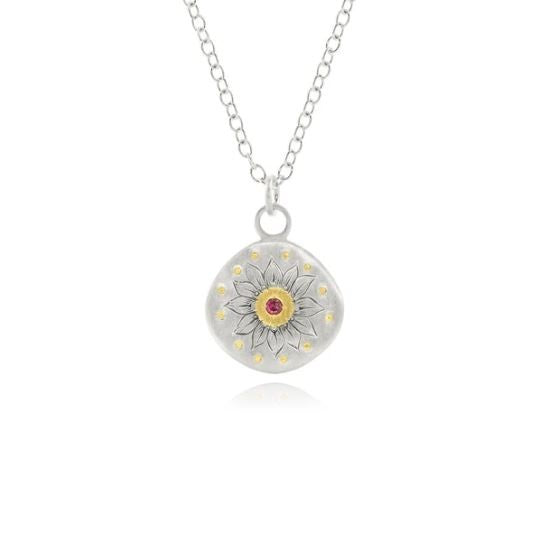 Sunflower Ruby 18K Gold and Sterling Silver Pendant Necklace