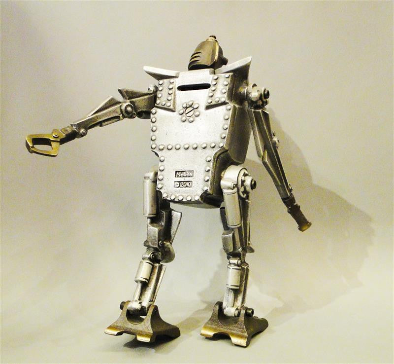 Cast Bronze and Aluminum Robot Coin Bank