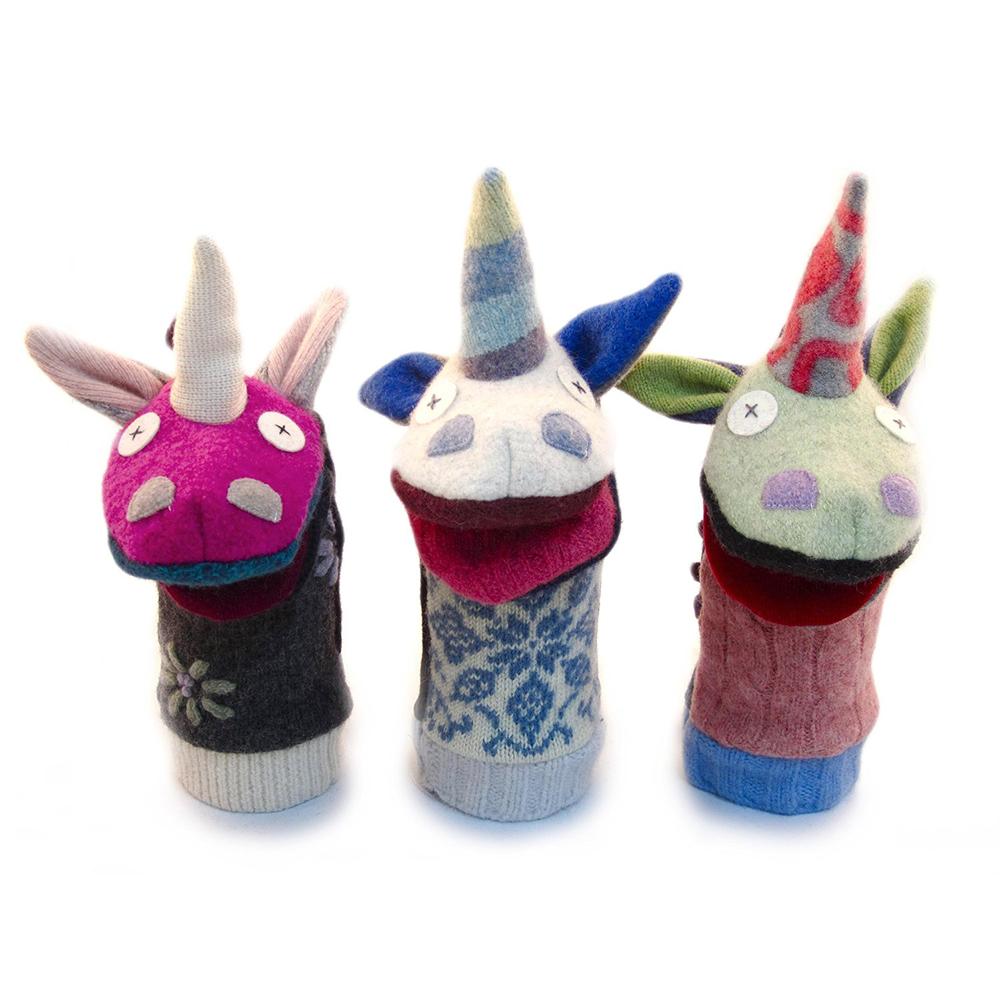 Upcycled Wool Sweater Unicorn Puppet