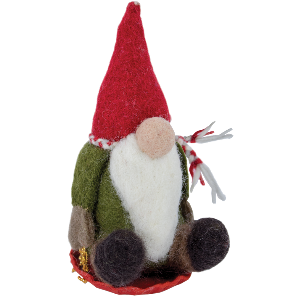 Fair Trade Sledding Gnome Wool Felt Ornament