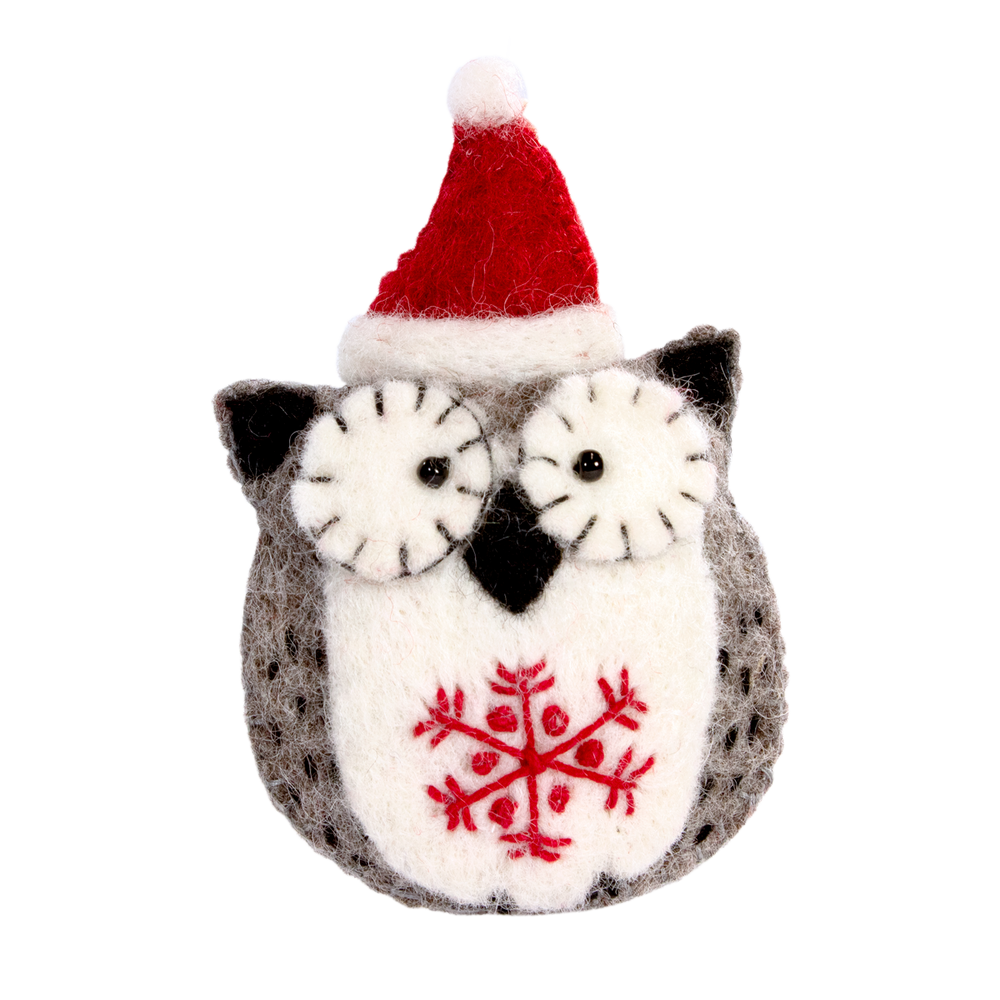 Fair Trade Wool Felt Snowflake Owl Ornament