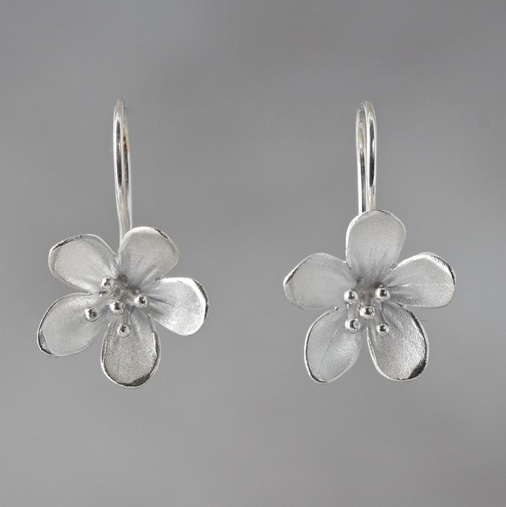 Large Apple Blossom Sterling Silver Loop Earrings
