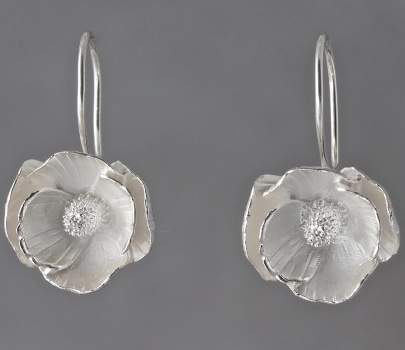 Large Poppy Sterling Silver Loop Earrings