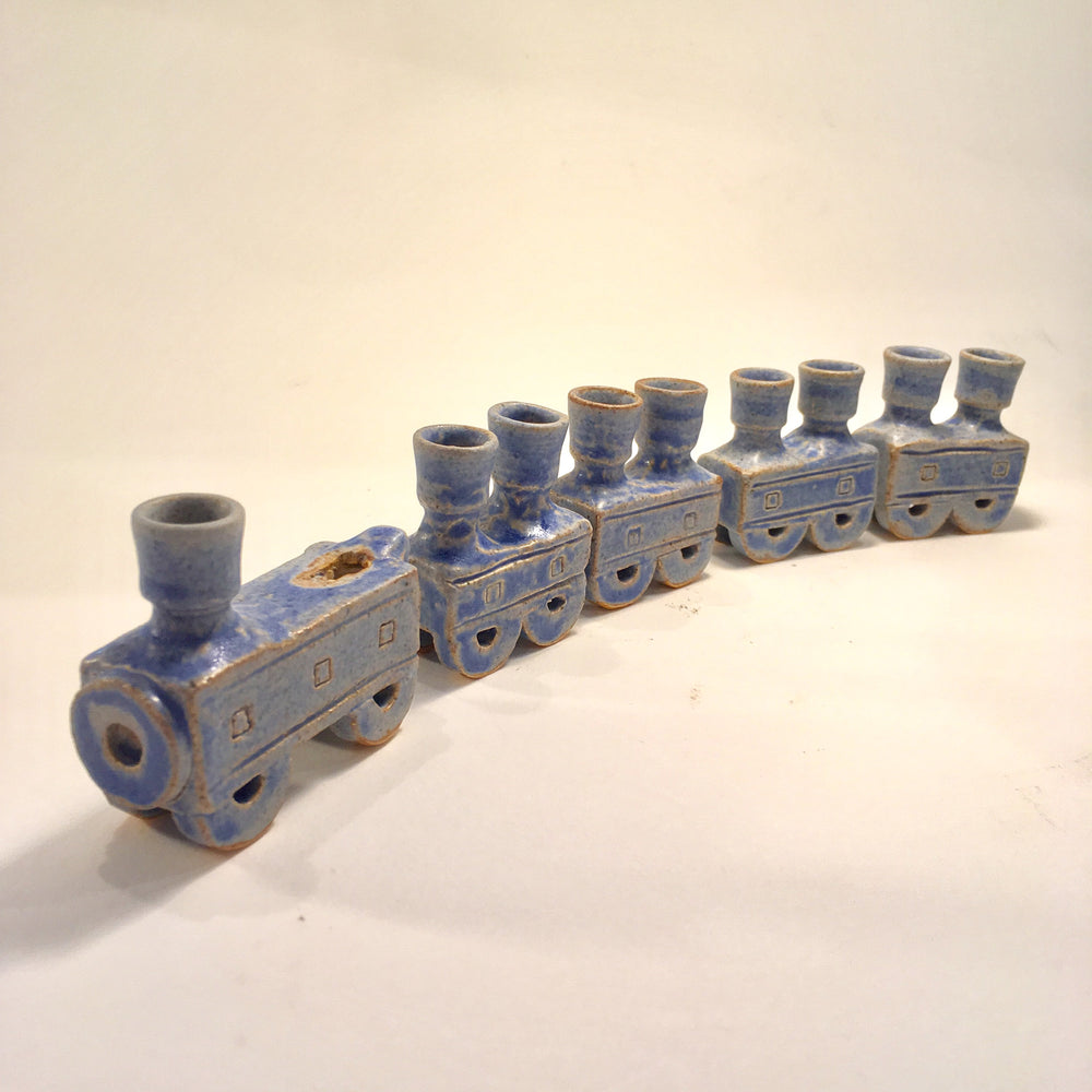Blue Whistle Train Hanukkah Menorah