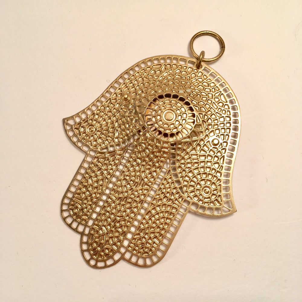 Incised Brass Mosaic Pattern Hamsa