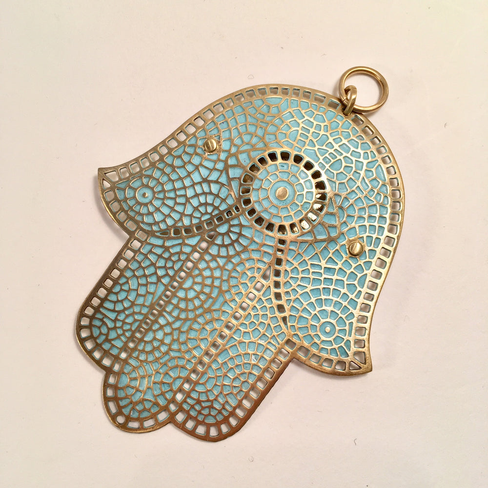 Incised Brass Mosaic Pattern Hamsa