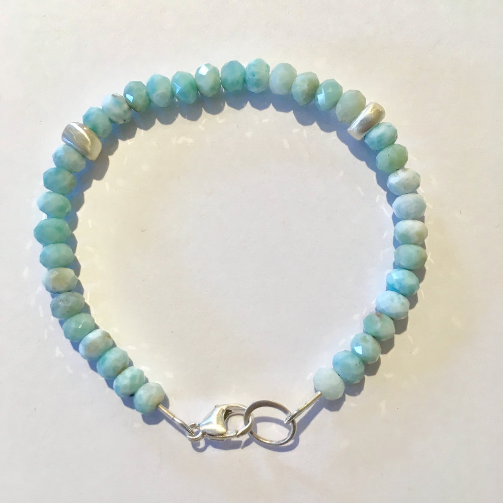 Faceted Larimar and Brushed Sterling Silver Bracelet