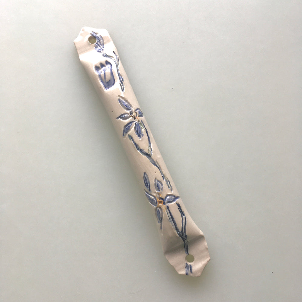Blue Flowers Ceramic Mezuzah