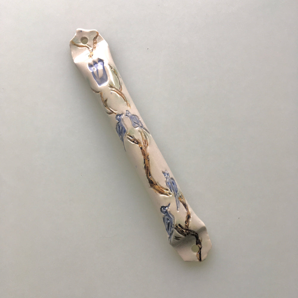 Bluebirds Ceramic Mezuzah
