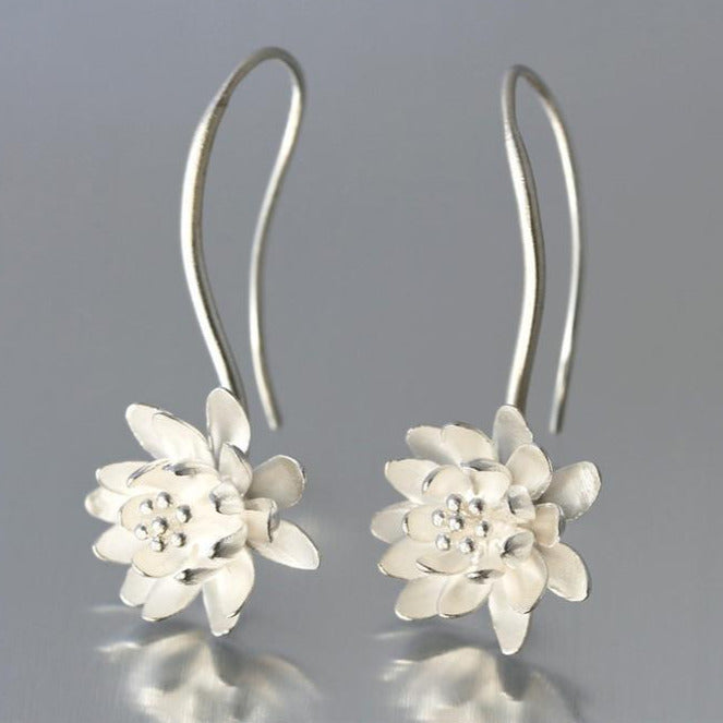 Water Lily Sterling Silver Loop Earrings