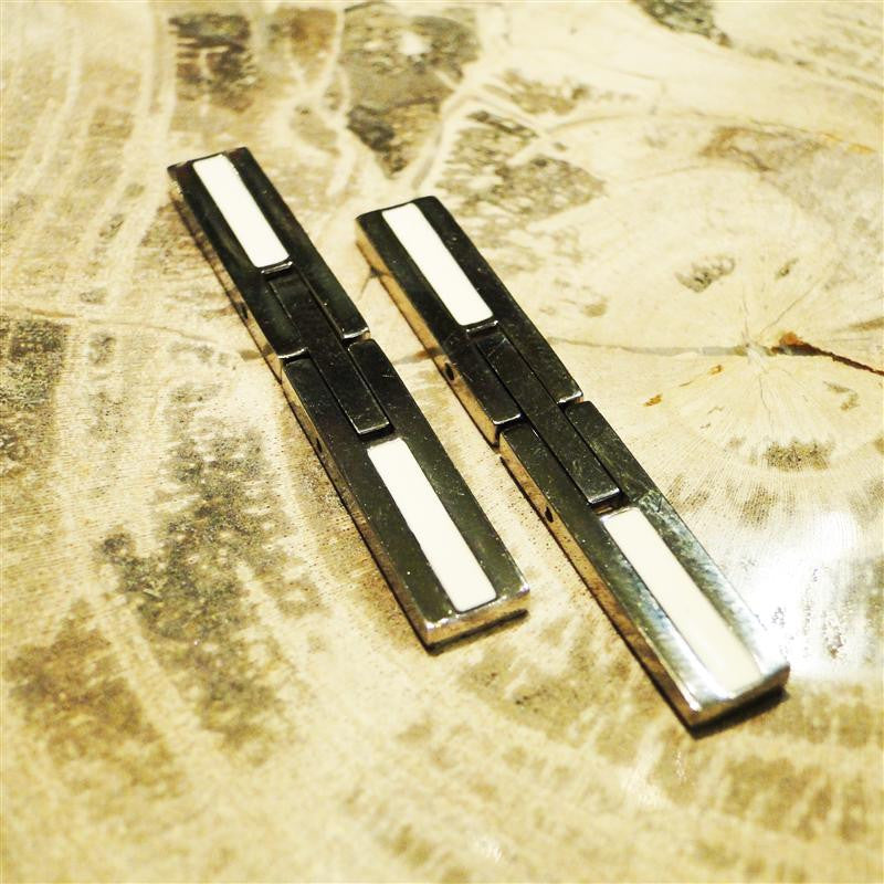 Rectangular Titanium & White Enamel Cufflinks