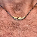 18K Textured Gold Pebbles and Rubies Oxidized Sterling Silver Bridge Necklace
