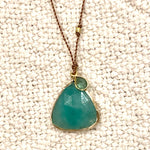 One of a Kind 14K Gold Framed Emeralds on Cord Necklace